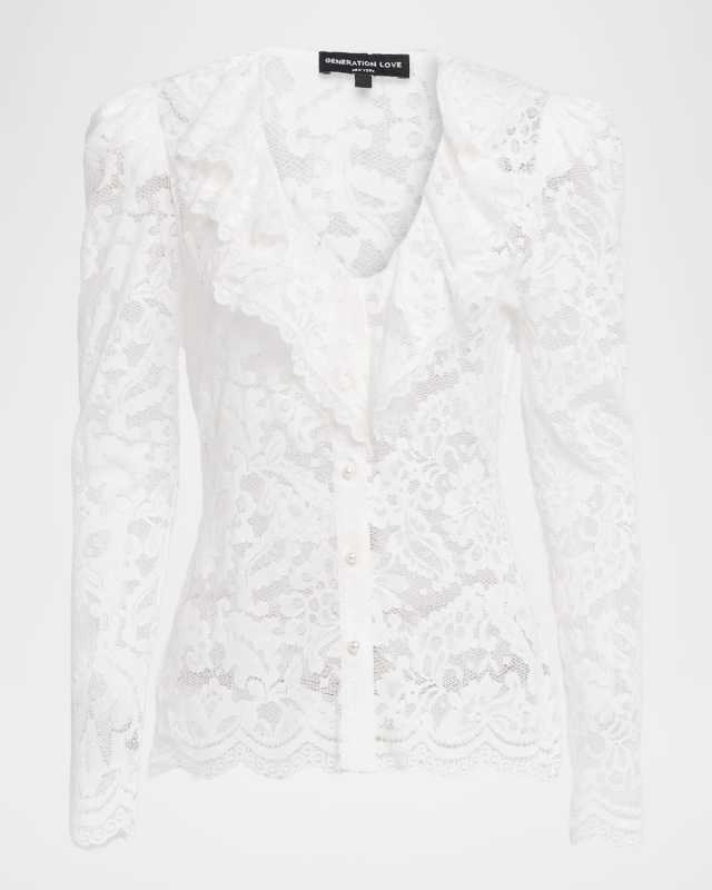 Corsa Button-Front Lace Top